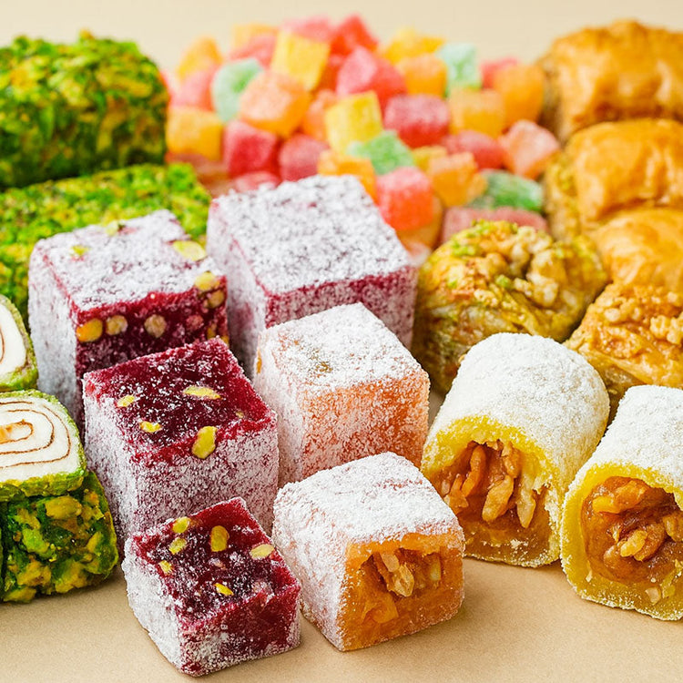 Casa Pons Turkish Sweets & Delights – assortment of Turkish Delight (lokum), pistachio baklava, and nut rolls
