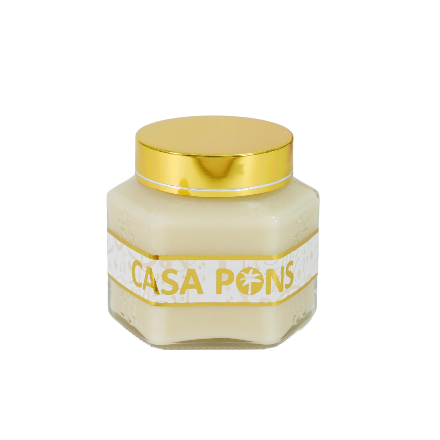 Jar with gold lid and 'Casa Pons' label on a white background