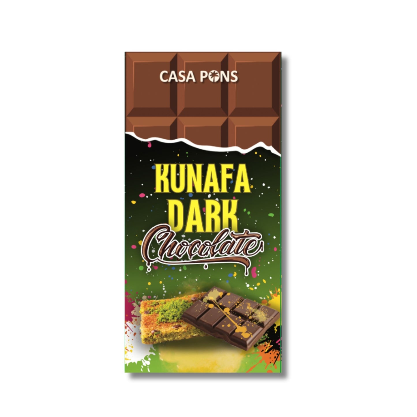 Casa Pons Kunafa Dark Chocolate packaging on a white background