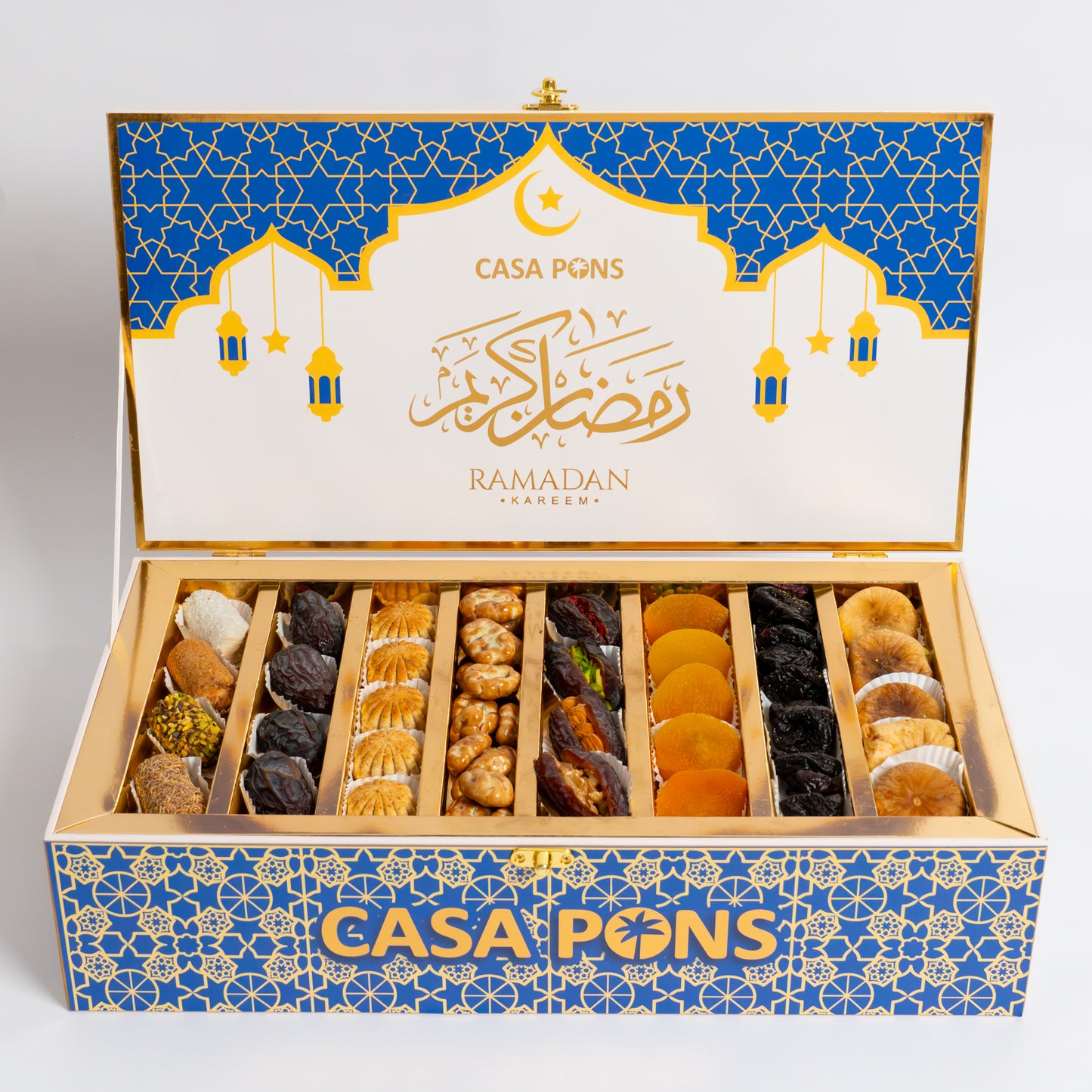 Casa Pons Ramadan dessert box with various pastries on a white background