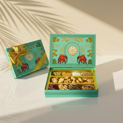 Baby Blue Turquoise Elephant | Diwali Gift Box with Sweets & Chocolates