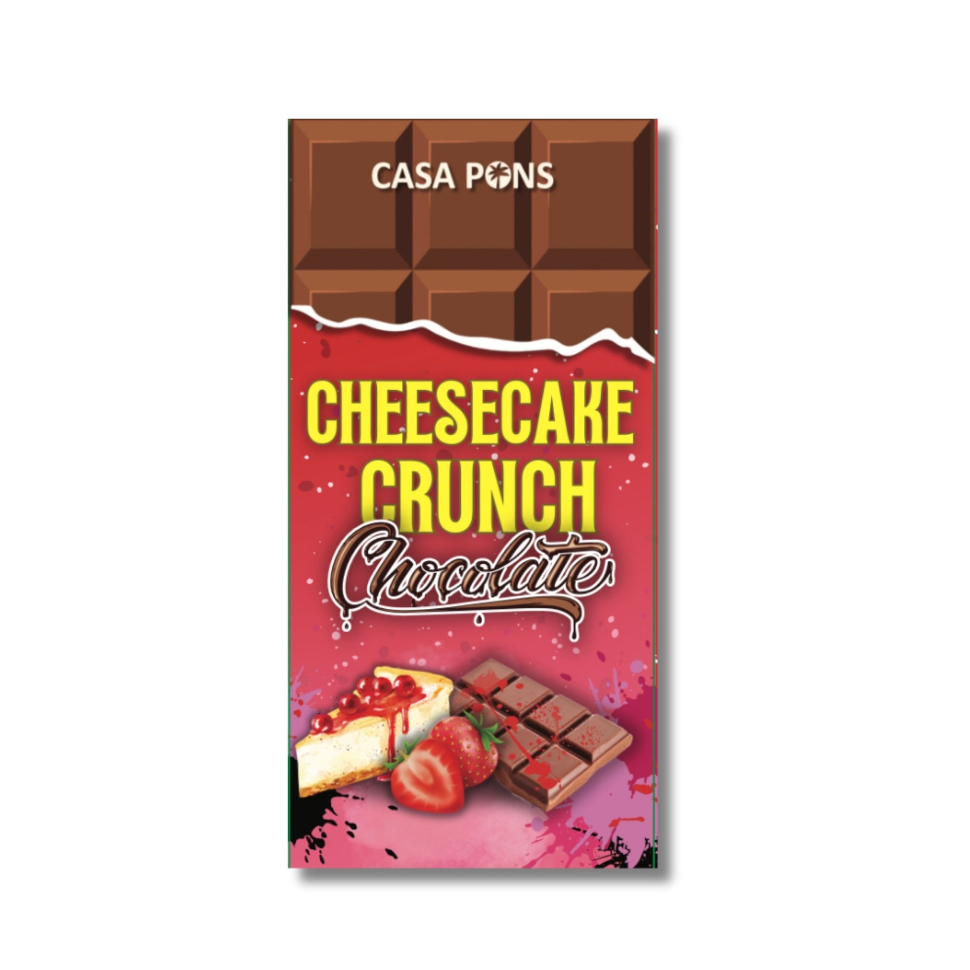 Casa Pons Cheesecake Crunch Chocolate bar packaging on a white background