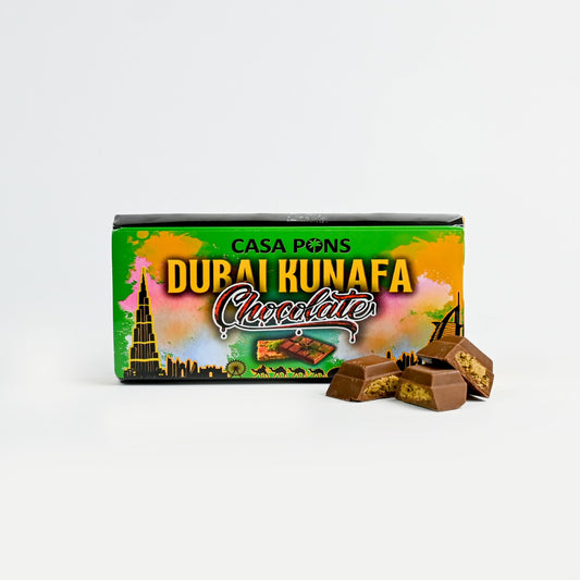 Casa Pons Dubai Kunafa Chocolate packaging on a white background