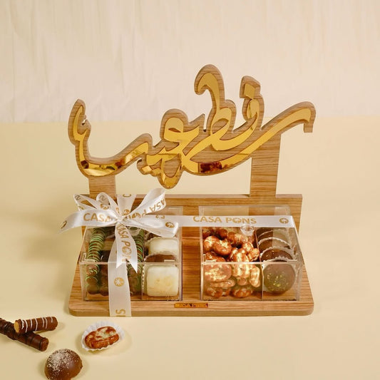 Eid Al-Fitr Premium Chocolate Tray with Italian chocolates, pecans, and kunafa pistachio