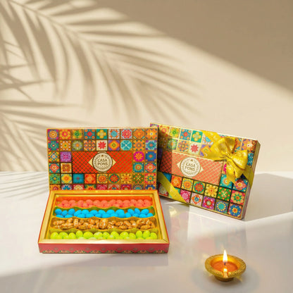 Flat Pattern Box (585g) | Diwali Gift Box with Pecan Caramel & Almonds