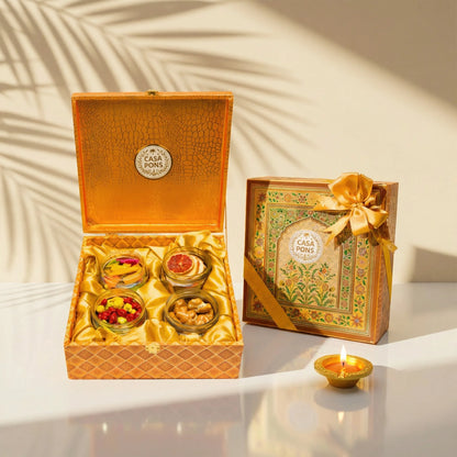Flower Mural Square Medium Box | Diwali Gift with Pecans, Dragee & Healthy Mixes