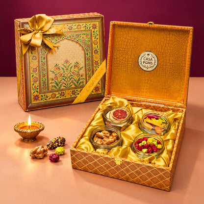 Flower Mural Square Medium Box | Diwali Gift with Pecans, Dragee & Healthy Mixes