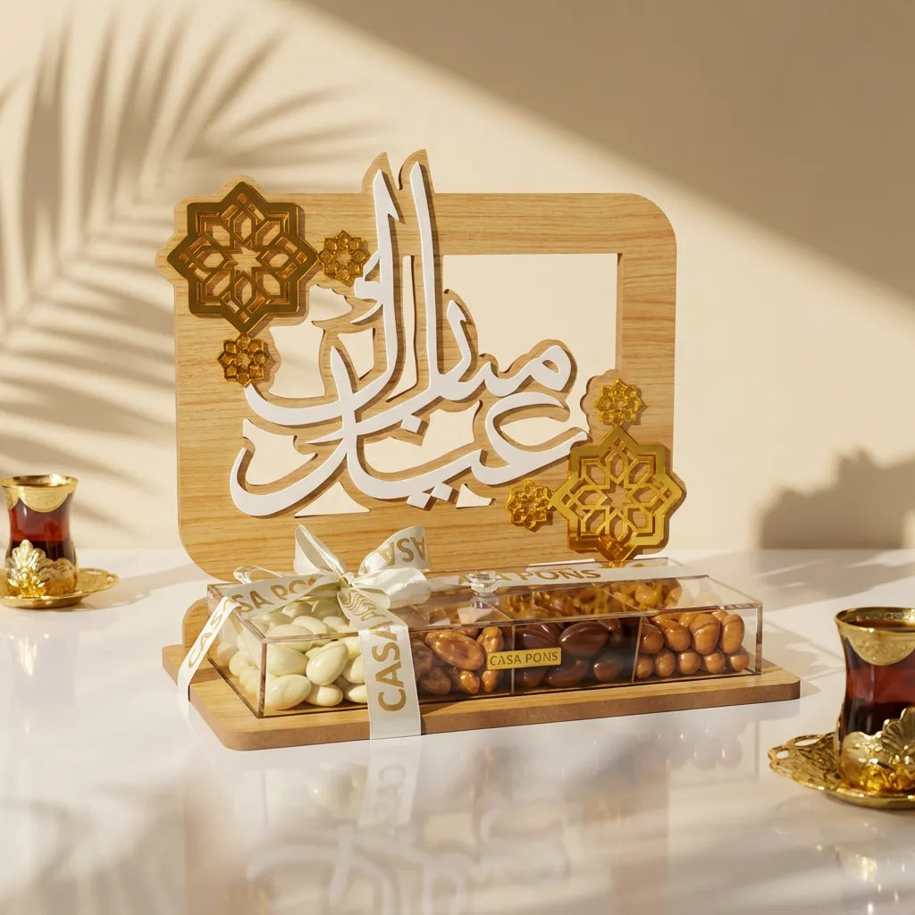 حامل زهور العيد الذهبية - تشكيلة متنوعة من الحلويات