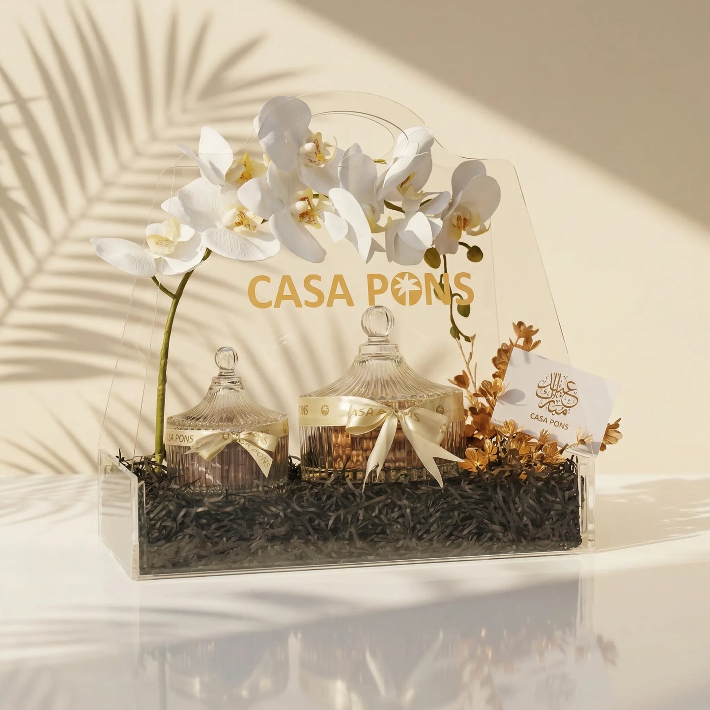 Golden acrylic Eid basket reusable gift basket for chocolates dates and dry fruits Dubai