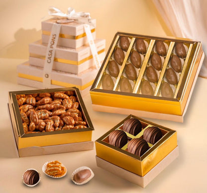 Gourmet Tower gift featuring an elegant stacked presentation filled with premium gourmet treats