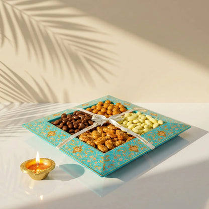 Luxury Blue Tray | Premium Dragees, Pecan Caramel & Cashews
