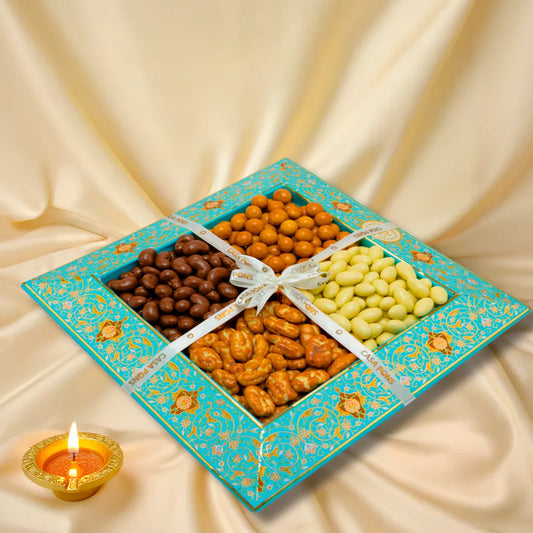 Luxury Blue Tray | Premium Dragees, Pecan Caramel & Cashews