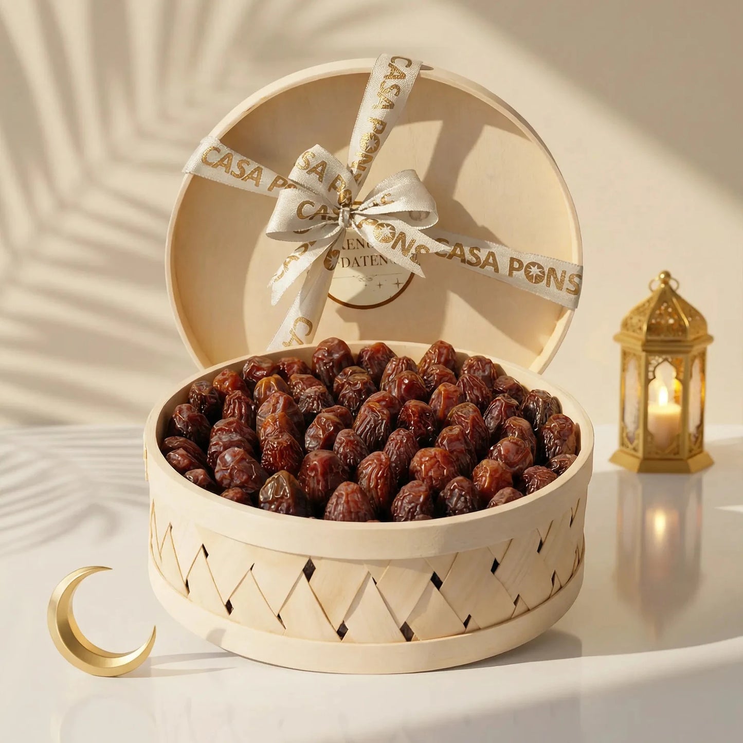 Palm Tree Box Majdool dates in a handwoven round palm leaf box 1 kg