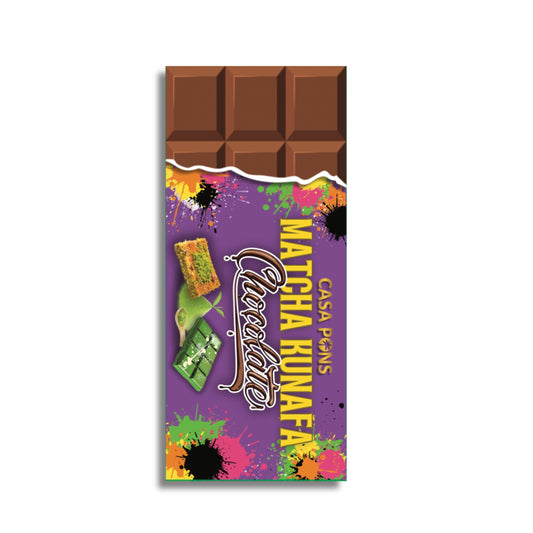 Chocolate bar packaging with colorful design and text on a white background