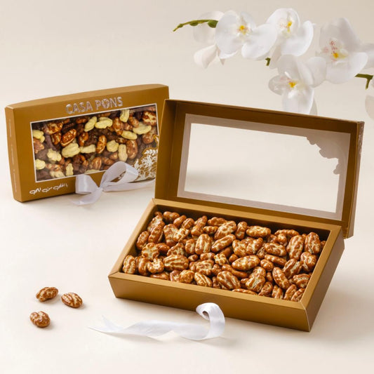 Pecan Caramel Medium 700g – Casa Pons premium caramel-coated pecans in elegant medium gift box