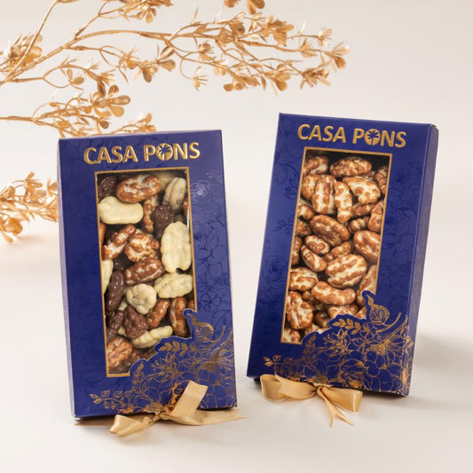 Pecan Mix Mini Box 200g – Casa Pons assorted coated pecans in elegant gift box