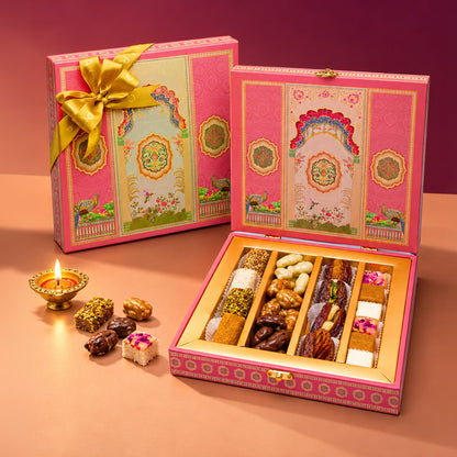 Small Pink Peacock Box | Diwali Luxury Sweets & Gift Box