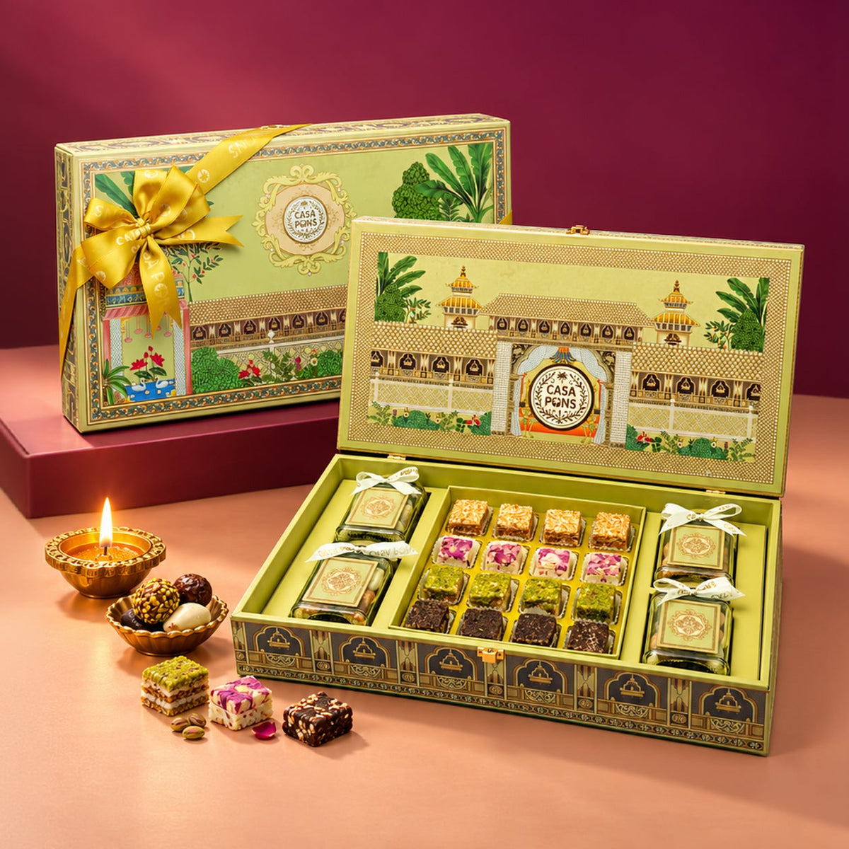 Royal Green Large Rectangle Box | Malban Nougat & Premium Nut Collection