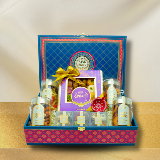 Royal Blue Pink Print Medium Basket
