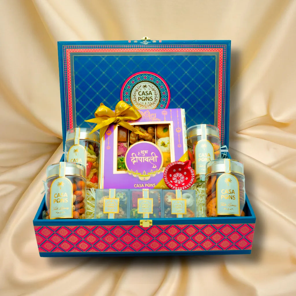 Royal Blue Pink Print Medium Basket