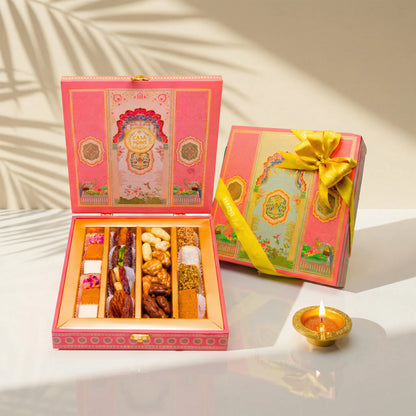 Small Pink Peacock Box | Diwali Luxury Sweets & Gift Box
