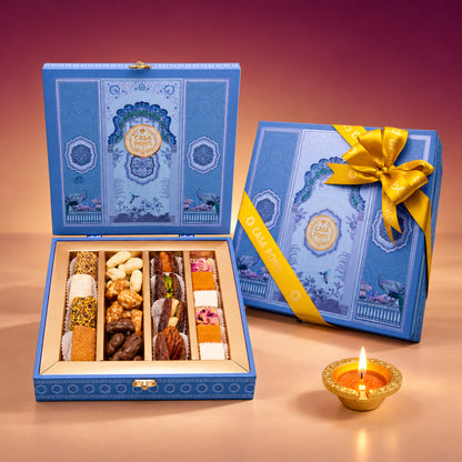 Small Blue Peacock Box | Diwali Gift Box with Sweets & Chocolates