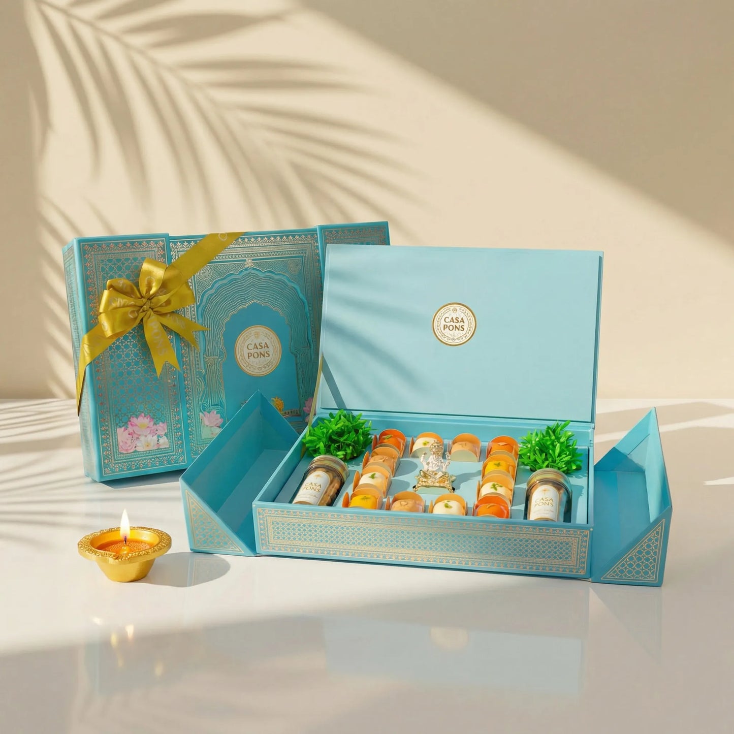 VIP Royal Blue Rectangle Large Box | Indian Sweets, Pecan Caramel & Dragee