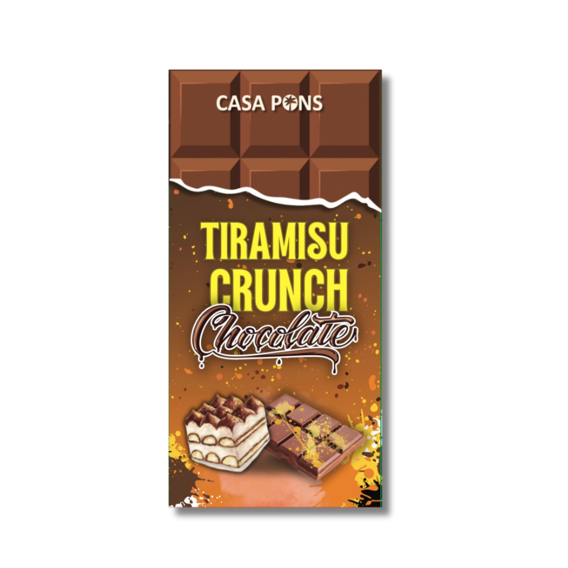 Casa Pons Tiramisu Crunch Chocolate packaging on a white background